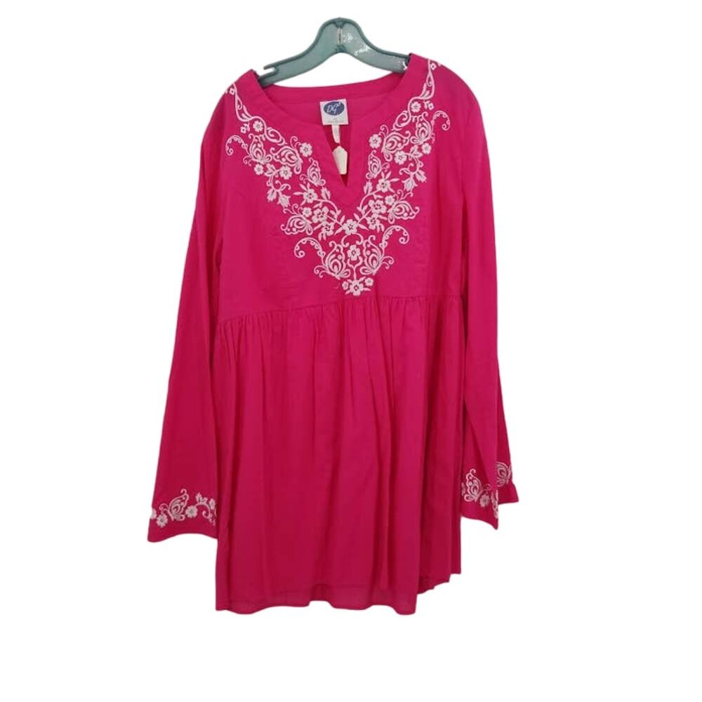 Diane Gilman NWT Embroidered Pink Long Sleeve Blouse Size Large
